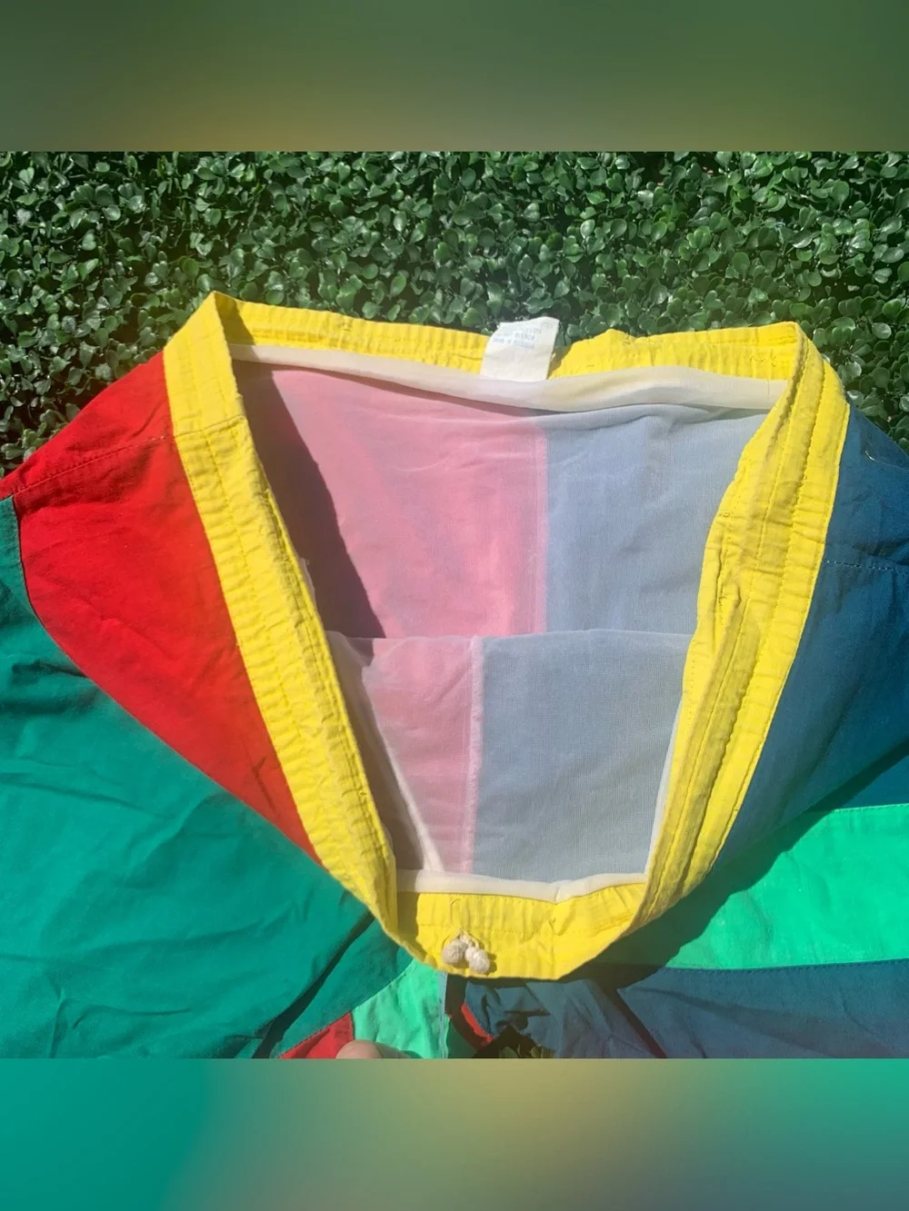Vintage vibrant colorblock cotton swim trunks - needs elastic repair